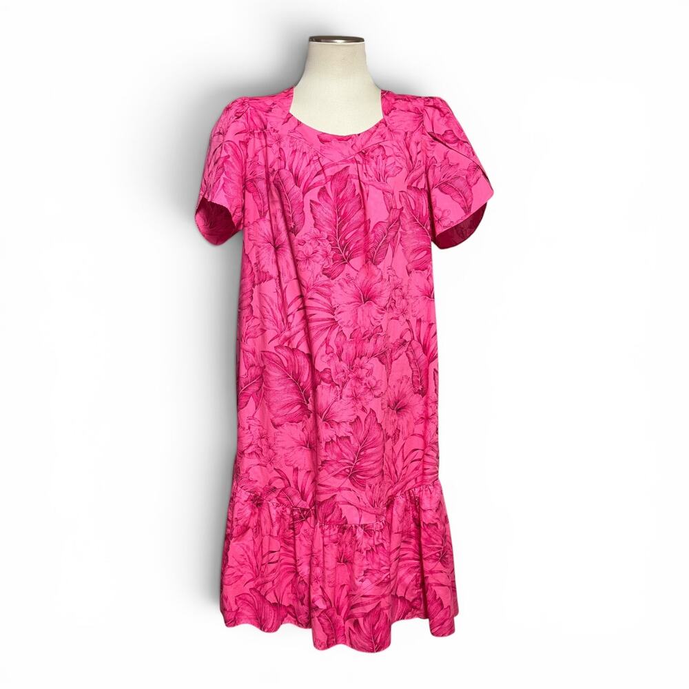 Island Aloha Wear Made in USA Hawaii Midi MuuMuu Pink Topical Floral XL
